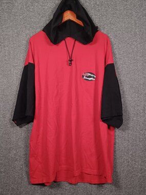 Vintage 90s Silhouette Lifestyles America Hooded T-Shirt 4X Red Black Hip Hop